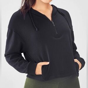 Fabletics Hallie Terry Cloth Black Lightweight Crop Hoodie Size Small With Hood